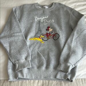 Disney Mickey in Paris Crewneck Sweater with Vintage Motorcycle Design